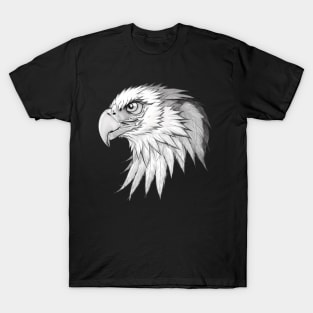 Ink and Feathers: Legendary Eagle's Grayscale Portrait T-Shirt